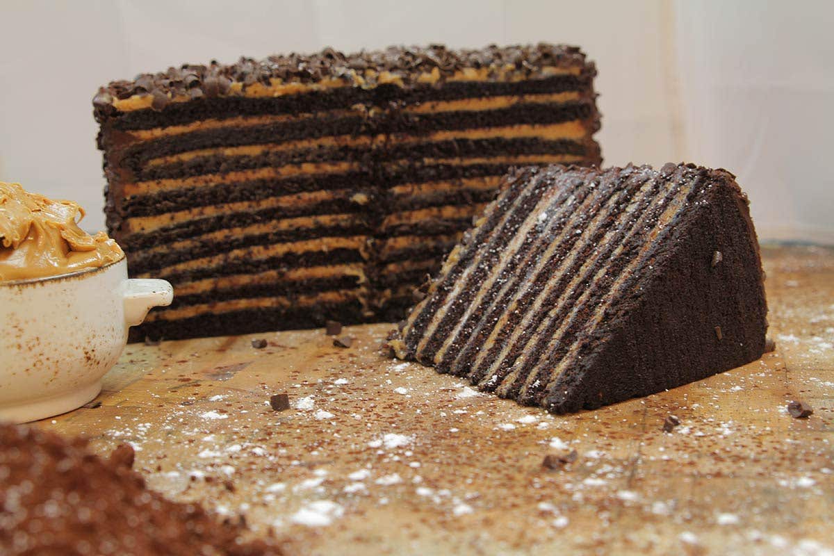 20 layer peanut butter chocolate cake.