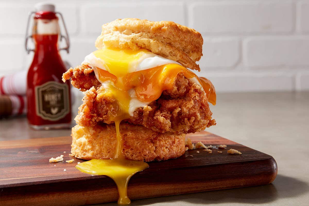 Crispy chicken biscuit breakfast sandwich