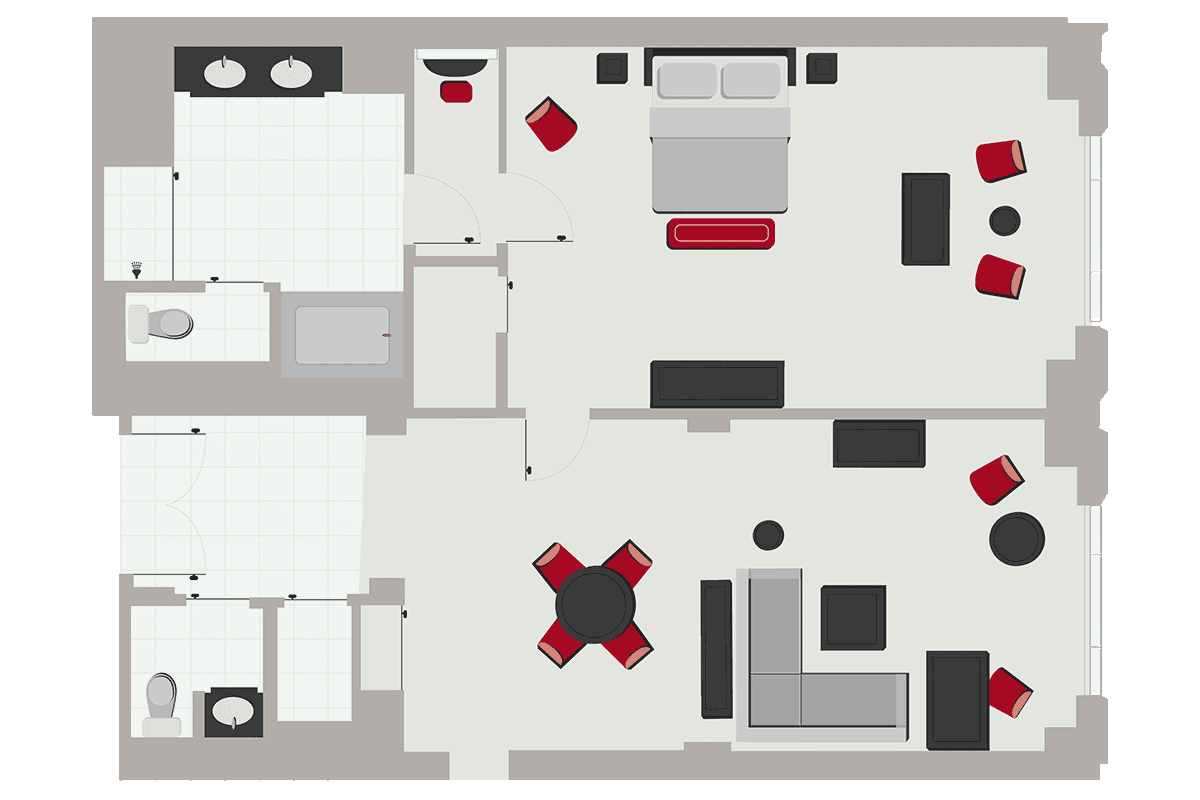 Grand one bedroom king suite floor plan