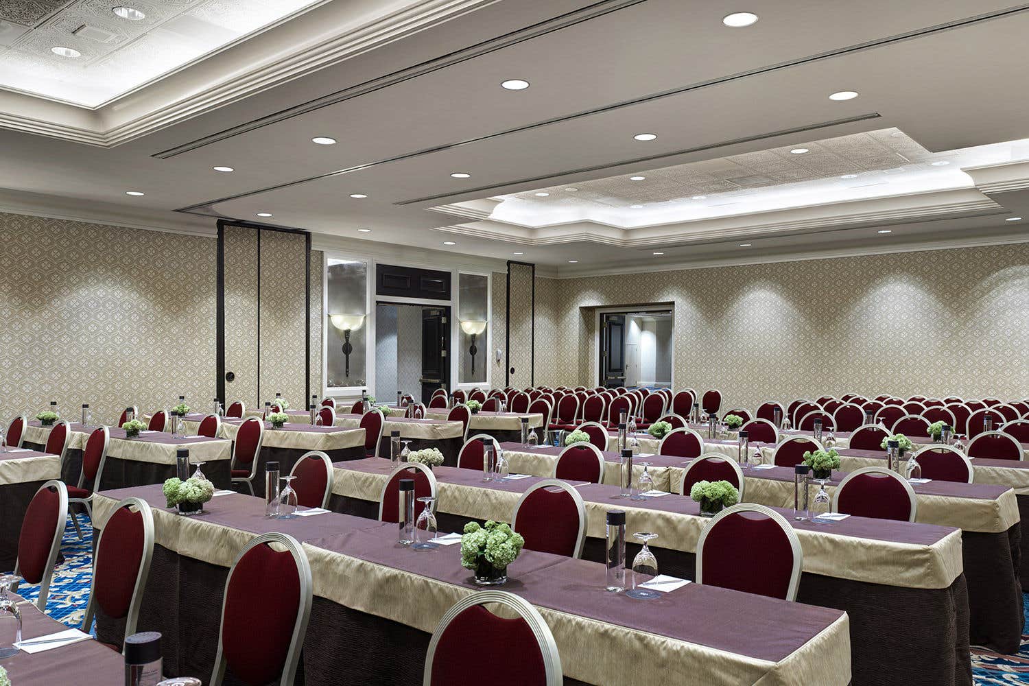 interior of the Casanova Ballroom with long tables and decor at the Venetian Resort