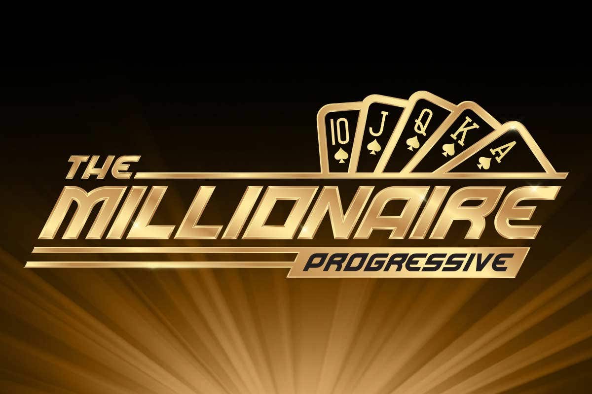 The Millionaire Progressive gold logo on a black backdrop. 