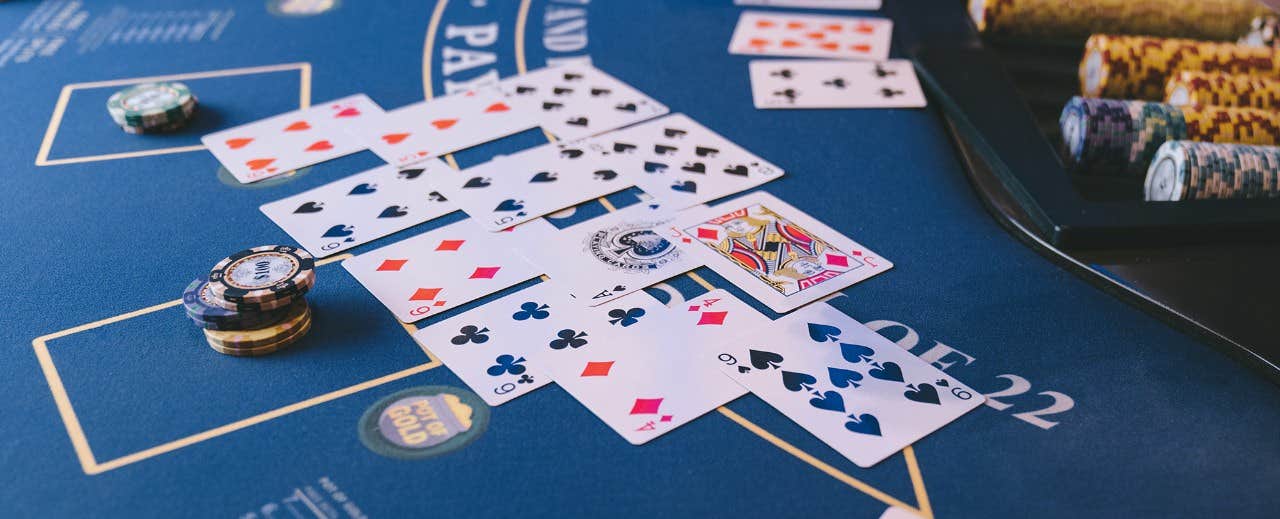 Poker chips and cards on a poker table