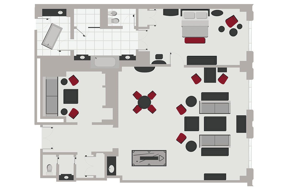 Executive theater one bedroom king suite floor plan