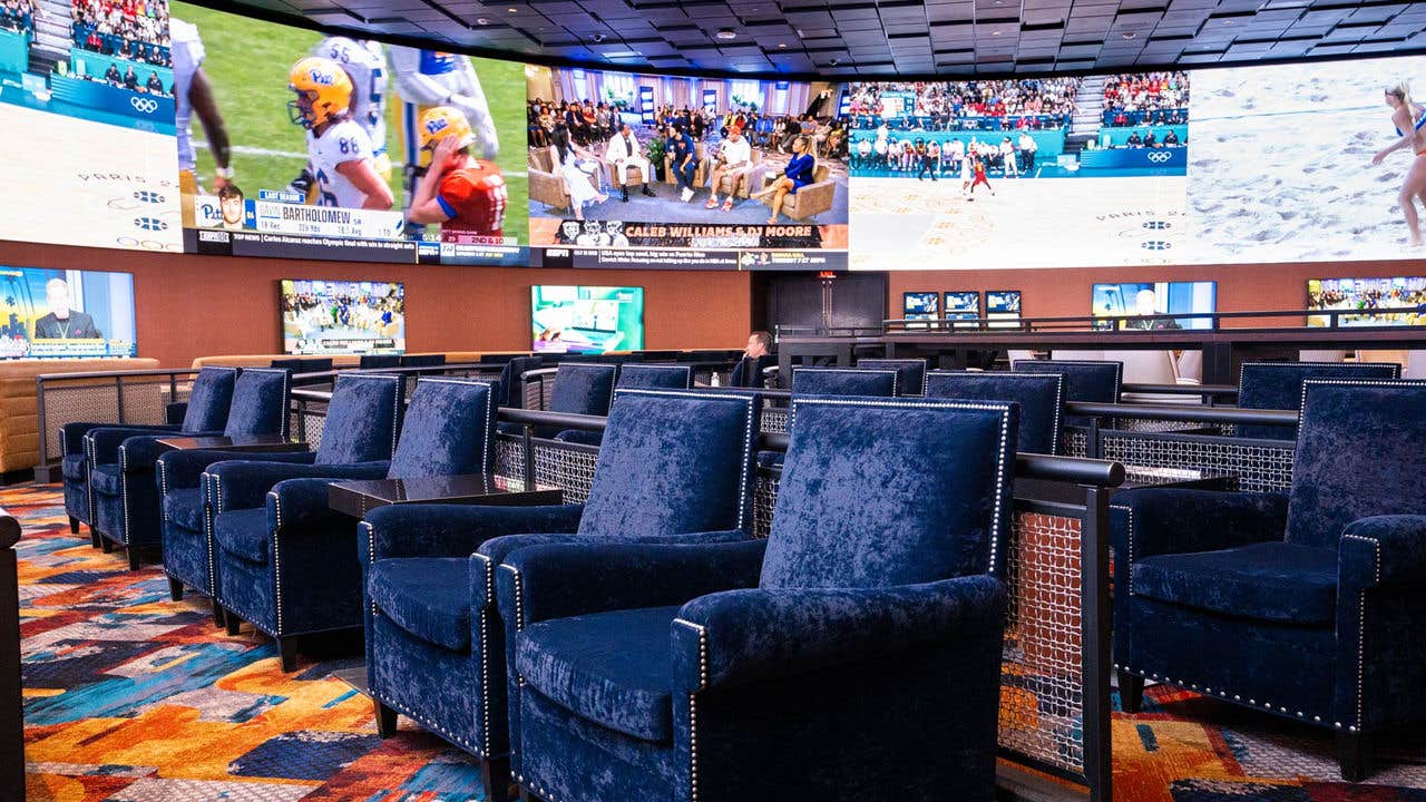 Lounge chairs at Yahoo Sportsbook at The Venetian Resort Las Vegas.