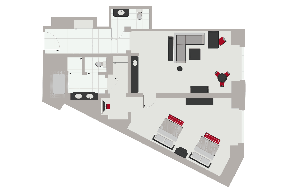 grand one bedroom two queen suite floor plan