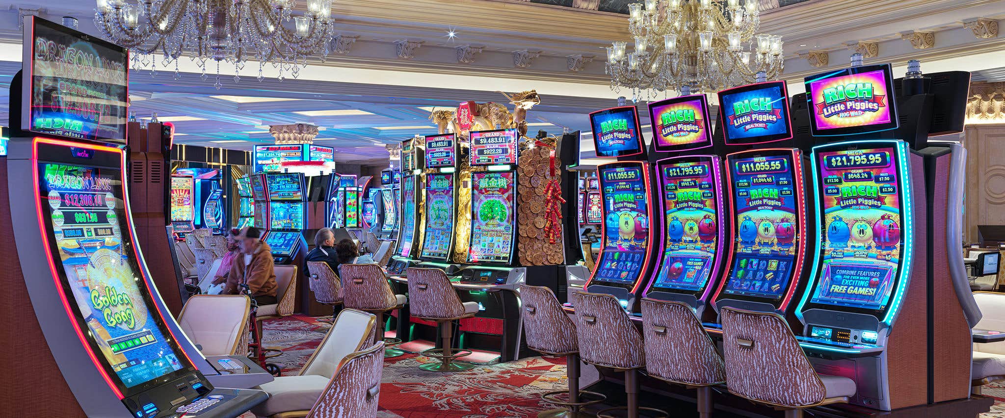 A section of The Venetian casino floor featuring slot machines