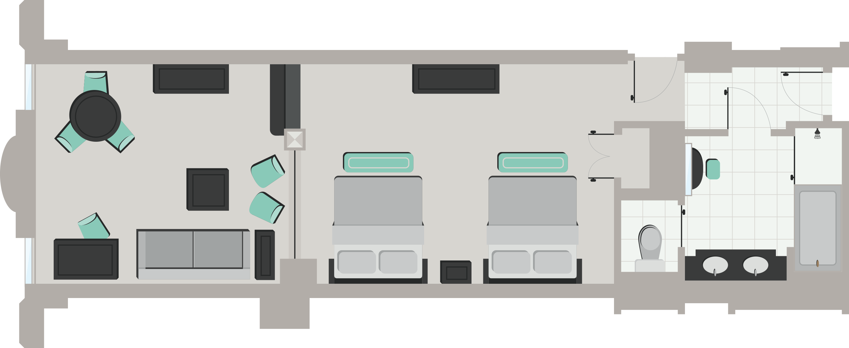 floor plan of the Luxury 2 Queen Suite