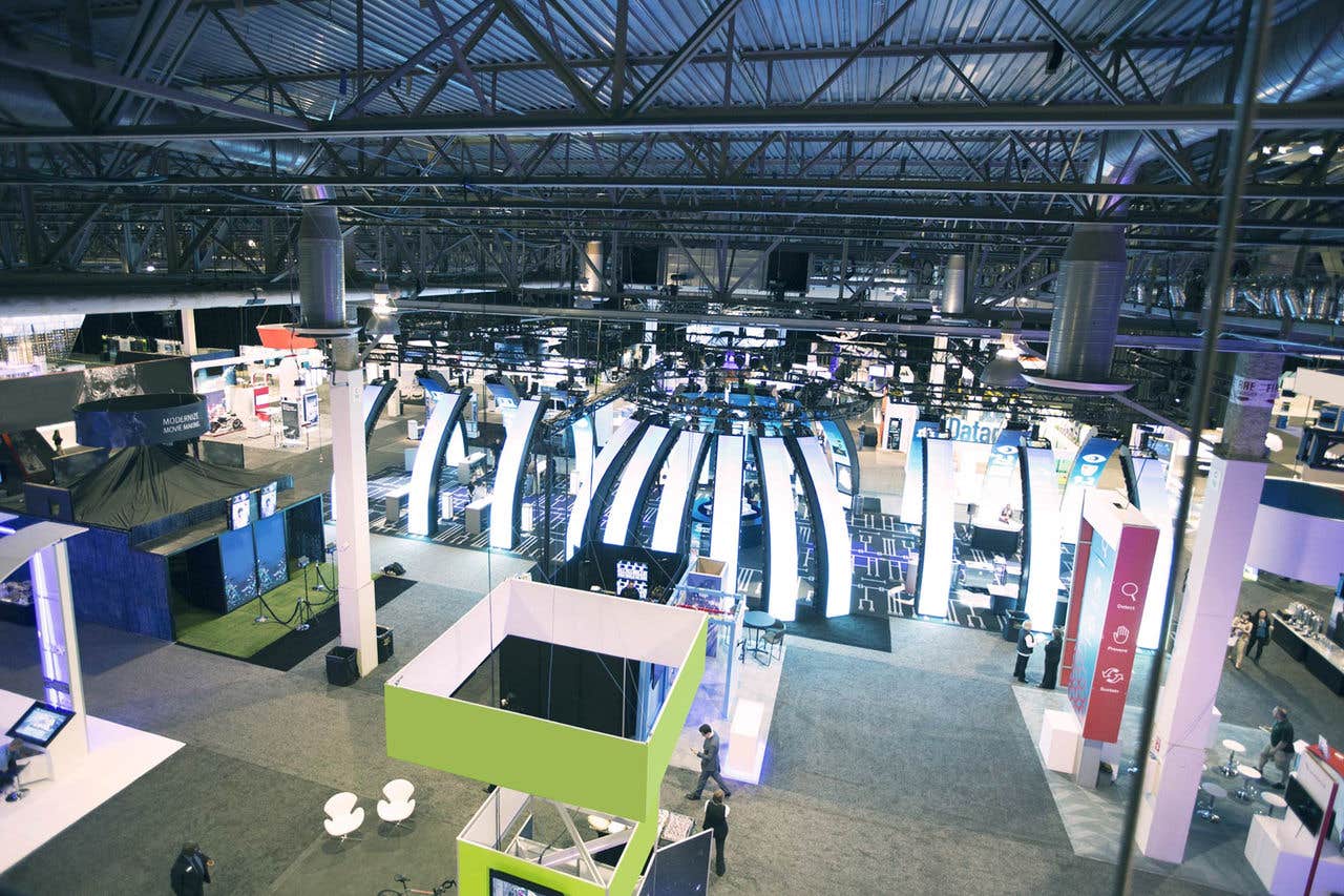 aerial view of an expo hall at the Venetian Resort during an event. 