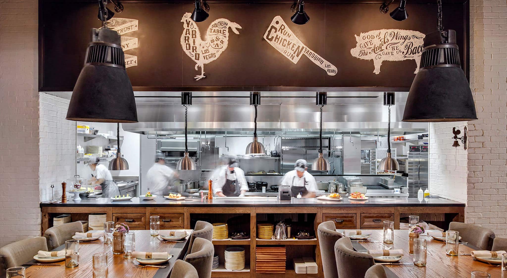 Interior of Yardbird with view of the kitchen